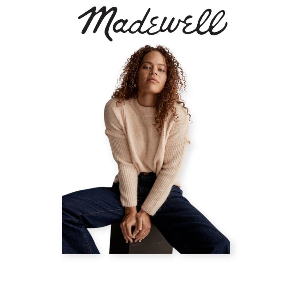 Madewell Cable Havener Pullover Sweater Alpaca Wool-Blend Crewneck Full Sleeve